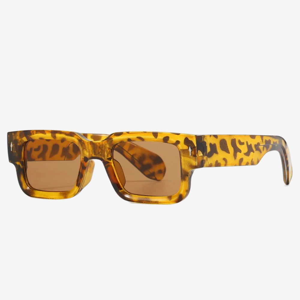 a pair of sunglasses with a leopard print pattern