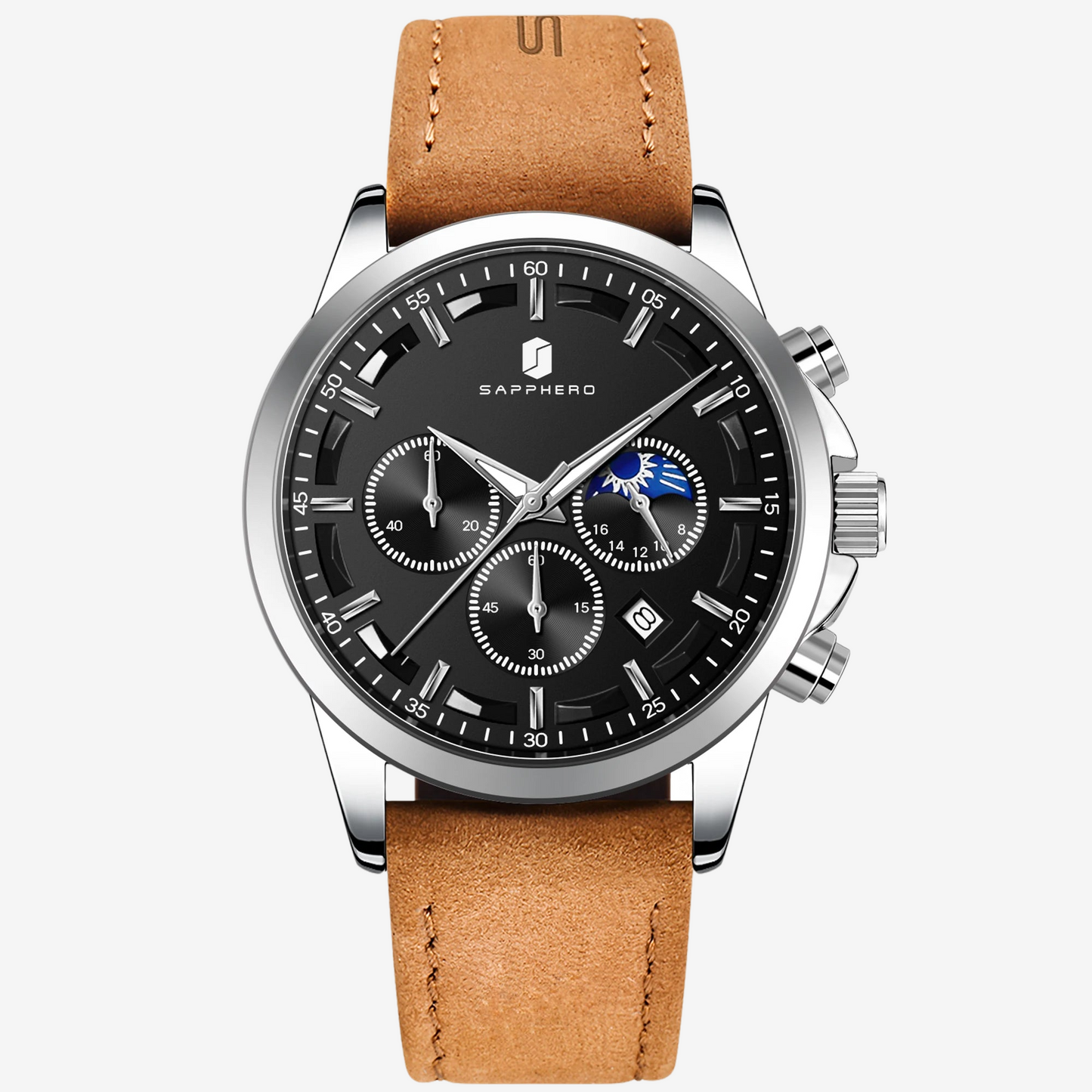 a close up of a watch on a white background