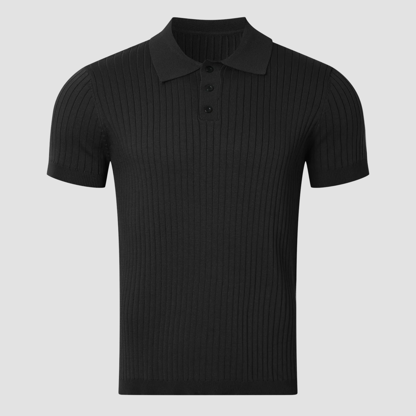 a black polo shirt with a black collar