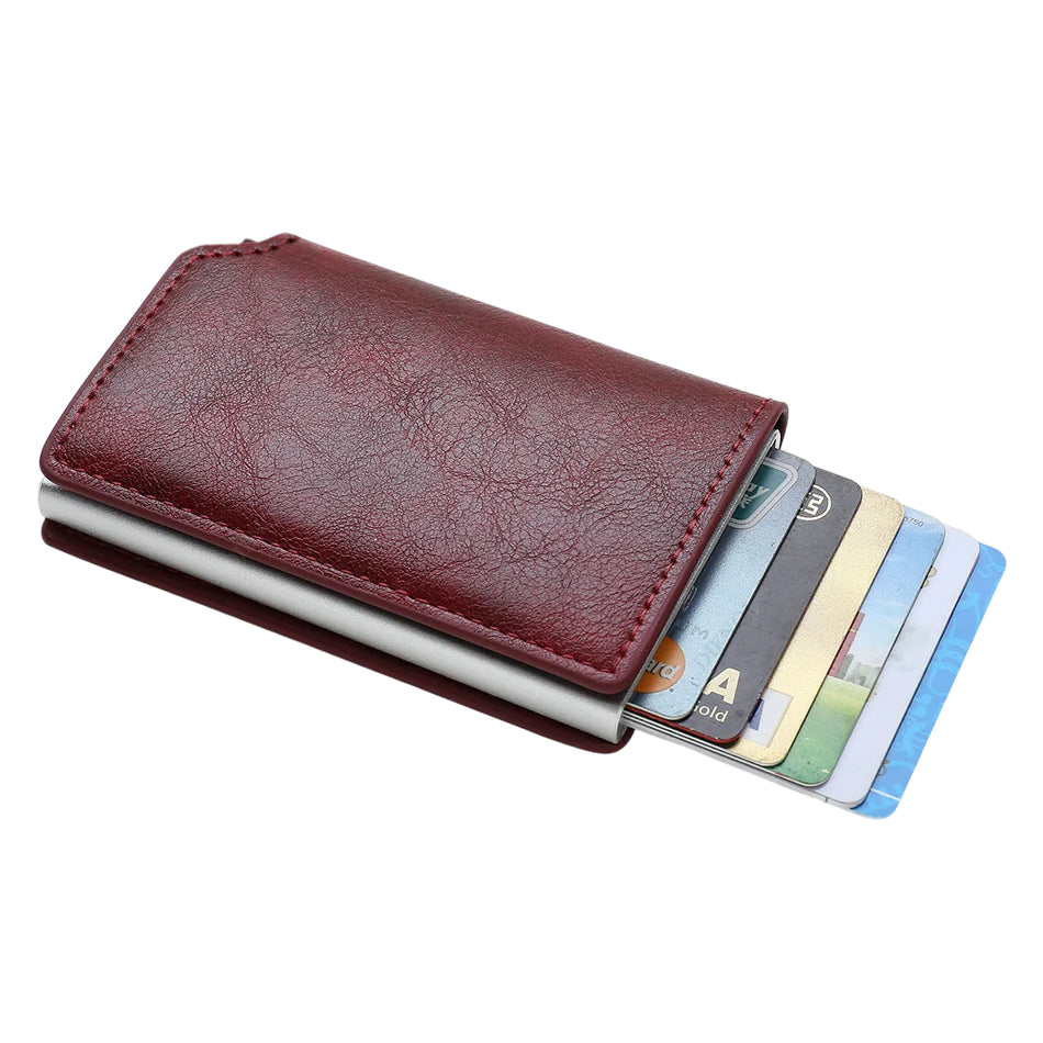 a leather wallet with a credit card holder
