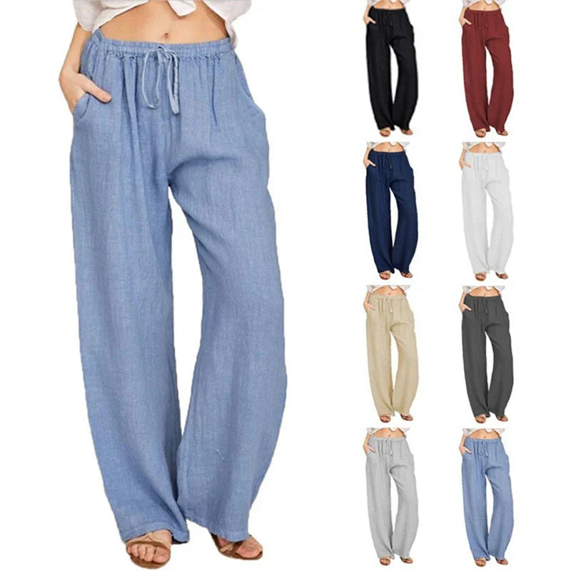 Women's Cotton-Linen Wide-Leg Pants – High Waist, Breathable, and Effortlessly Stylish for Summer & Autumn