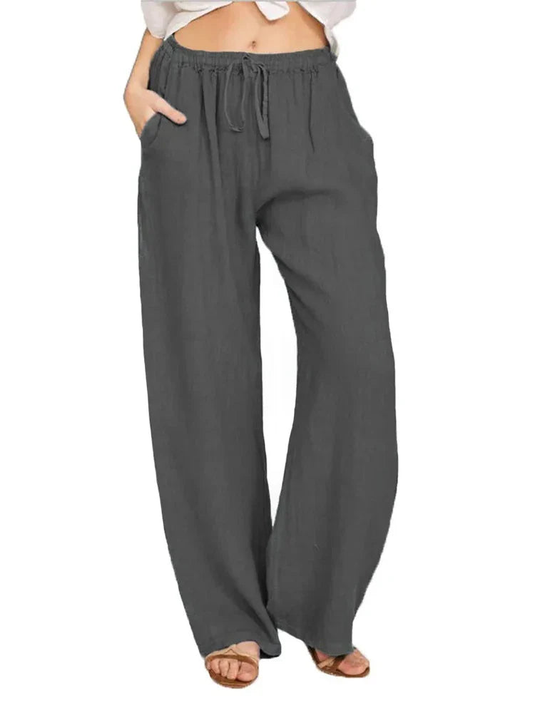 Women's Cotton-Linen Wide-Leg Pants – High Waist, Breathable, and Effortlessly Stylish for Summer & Autumn