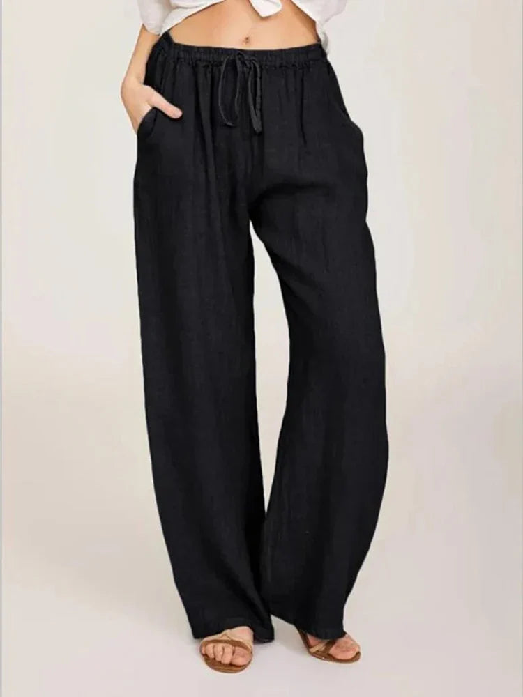 Women's Cotton-Linen Wide-Leg Pants – High Waist, Breathable, and Effortlessly Stylish for Summer & Autumn