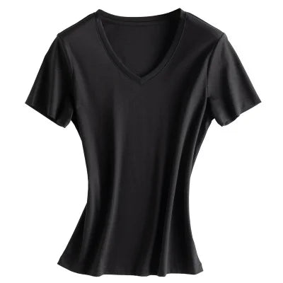 Soft Mulberry Silk Cotton T-Shirt for Women – Loose Fit, Round Neck, Short Sleeve, High-Quality Summer Top