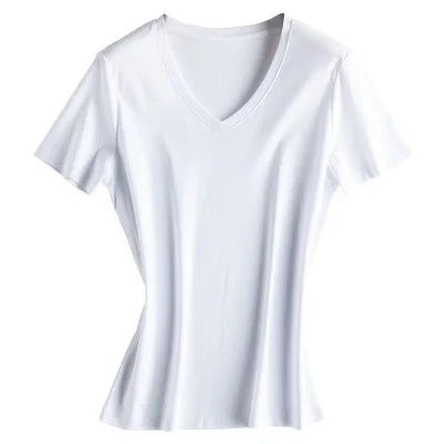 Soft Mulberry Silk Cotton T-Shirt for Women – Loose Fit, Round Neck, Short Sleeve, High-Quality Summer Top