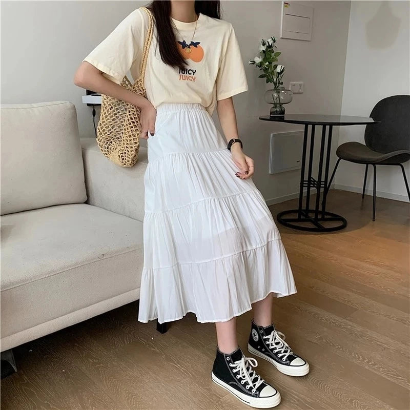 Chic Vintage High Waist Chiffon Skirt for Students