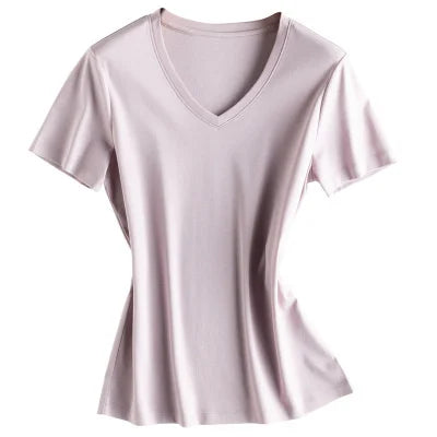 Soft Mulberry Silk Cotton T-Shirt for Women – Loose Fit, Round Neck, Short Sleeve, High-Quality Summer Top