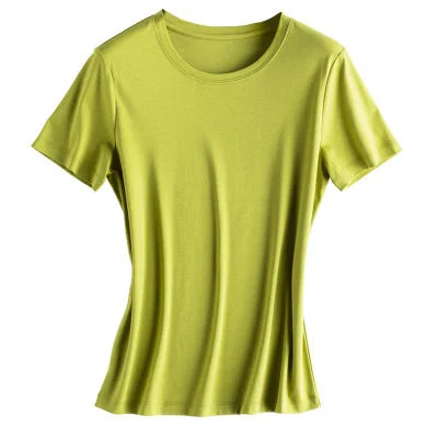 Soft Mulberry Silk Cotton T-Shirt for Women – Loose Fit, Round Neck, Short Sleeve, High-Quality Summer Top