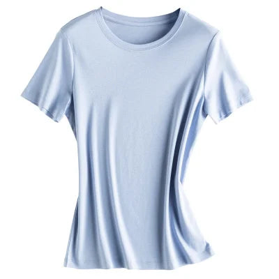 Soft Mulberry Silk Cotton T-Shirt for Women – Loose Fit, Round Neck, Short Sleeve, High-Quality Summer Top