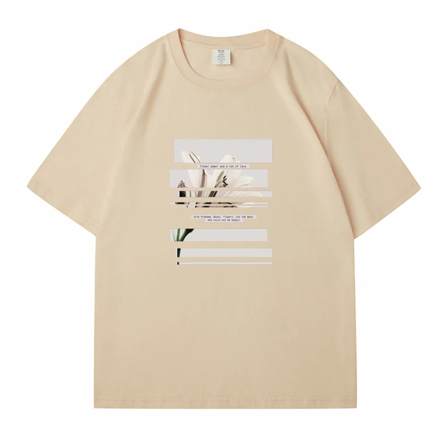 WAVLATII Women's Casual Dark Grey Flower Printed T-Shirt