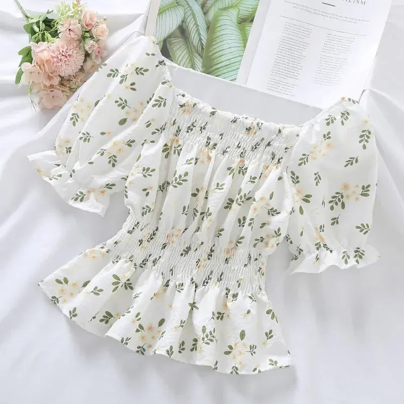 Sweet Broken Flower Chiffon Blouse for Summer Style