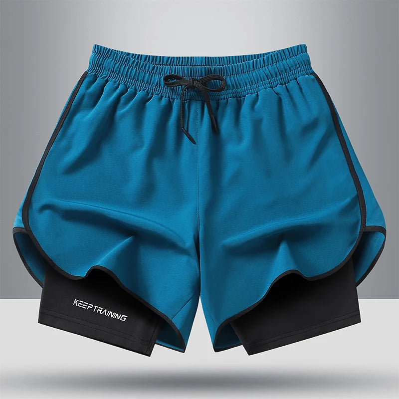 Unisex 2-in-1 Running Shorts Men's Summer New Quick Drying Breathable Active Training Exercise Jogging Cycling Loose-Fit Shorts
