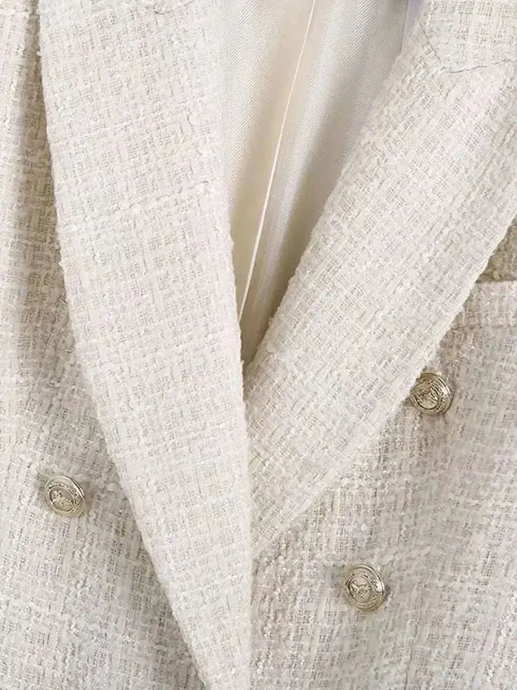 TRZA Women Fashion Tweed Double Breasted Blazer Coat Chic Style