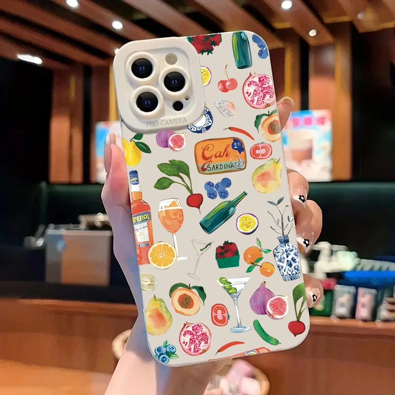 Vibrant Fruit Juice Flower Pattern Phone Case with Shock Proof Design