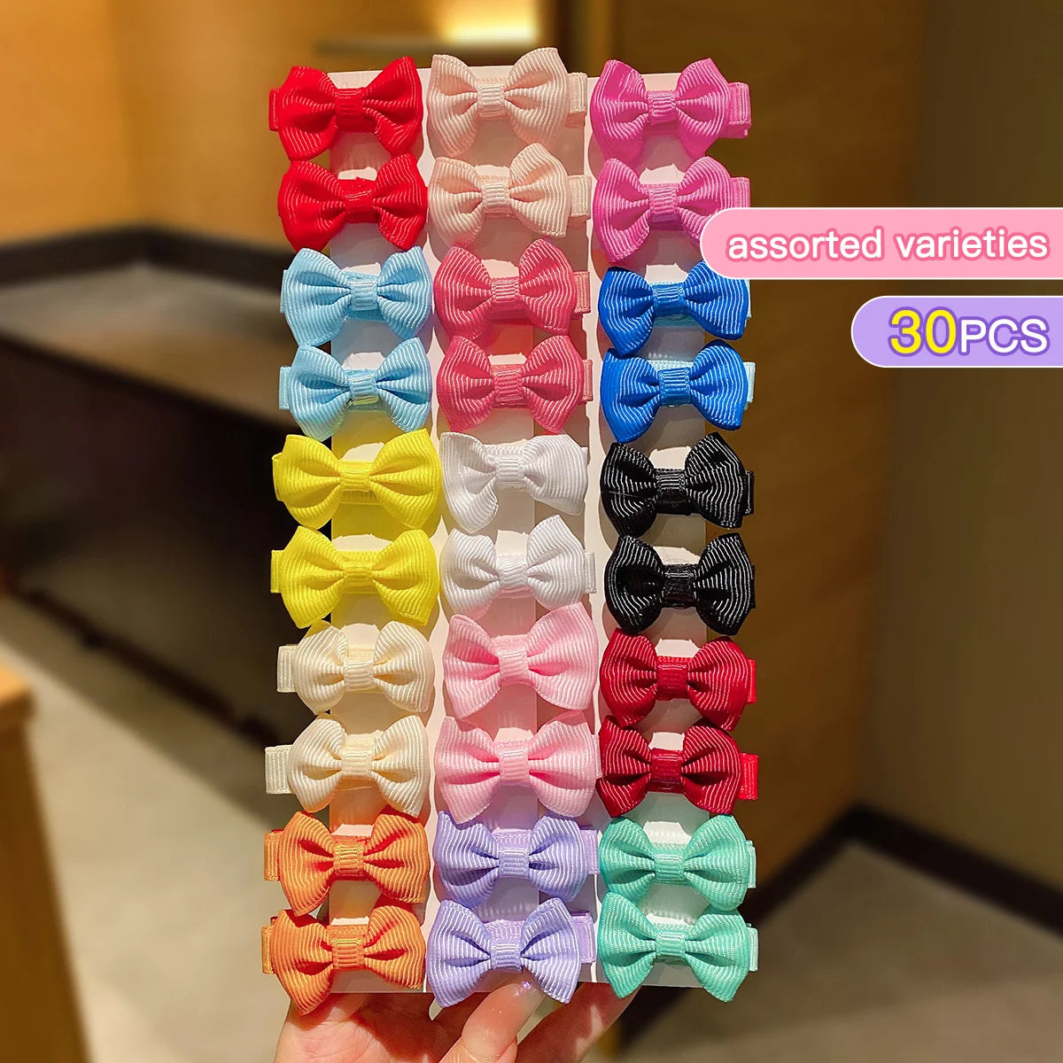 Vibrant 30 Colored Random Bow Fabric Hair Clips for Daily Style