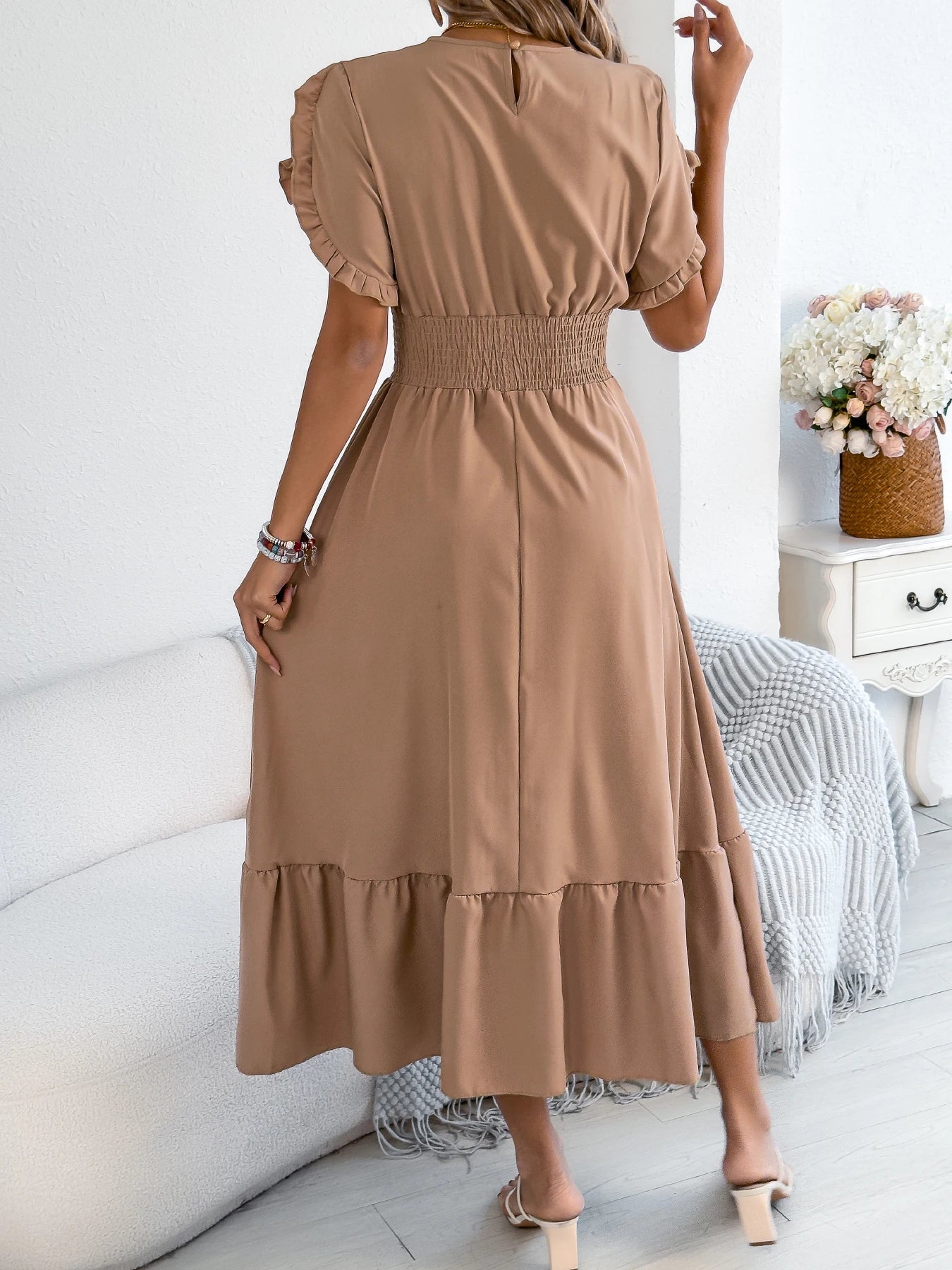 Casual Elegant Round Neck Ruffled Waist Dress for Women