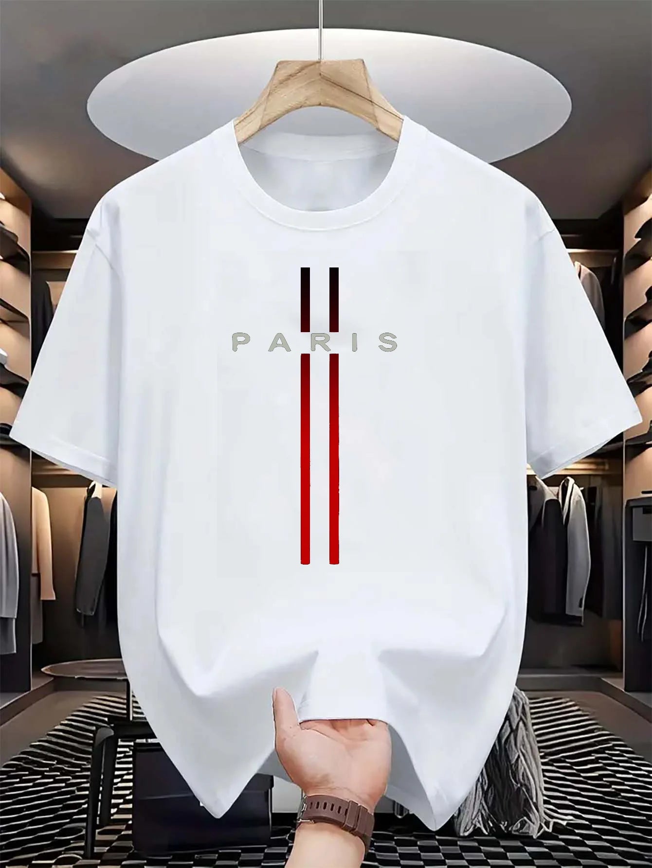 Men's 100% Pure Cotton Paris Print Casual T-Shirt