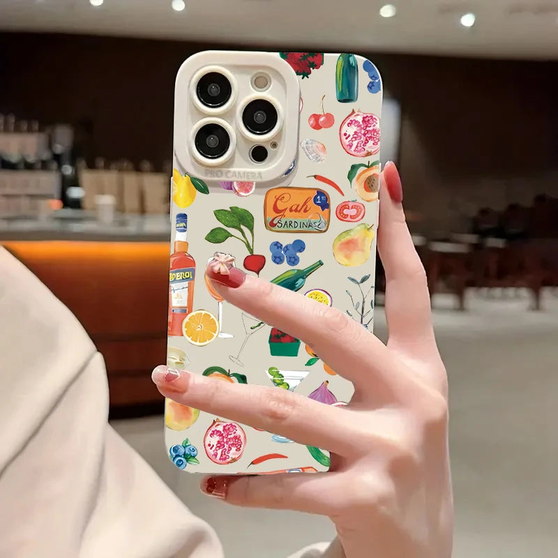 Vibrant Fruit Juice Flower Pattern Phone Case with Shock Proof Design