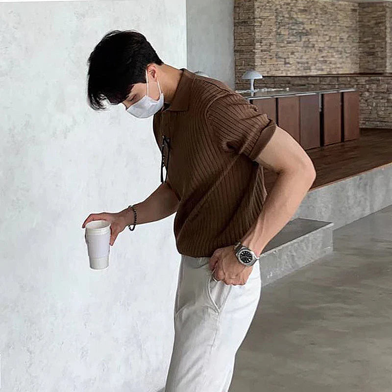 Summer Men's Retro Knit Polo Shirt for Stylish Comfort