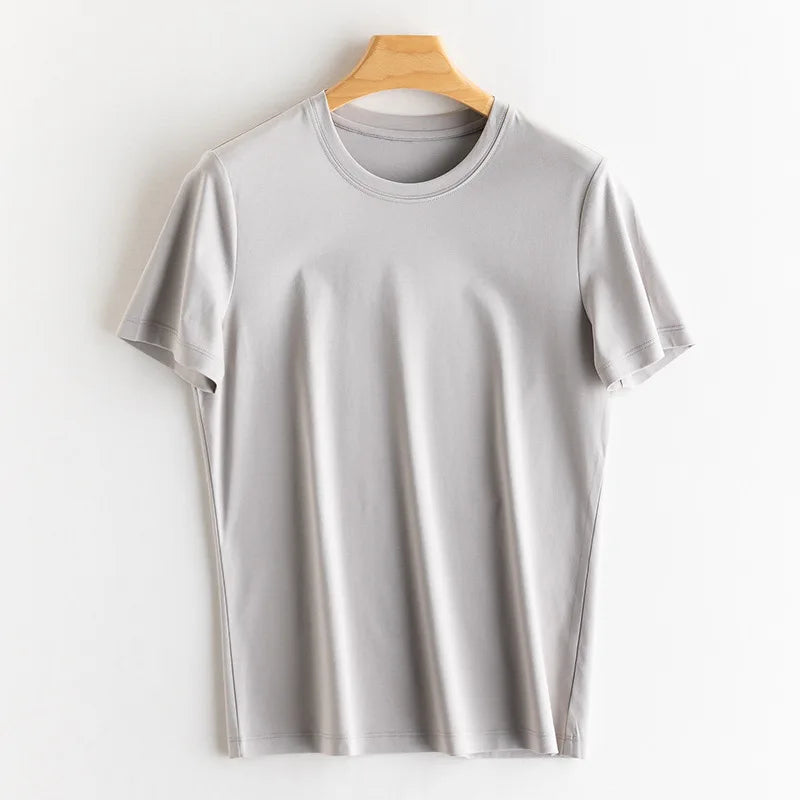 Soft Mulberry Silk Cotton T-Shirt for Women – Loose Fit, Round Neck, Short Sleeve, High-Quality Summer Top