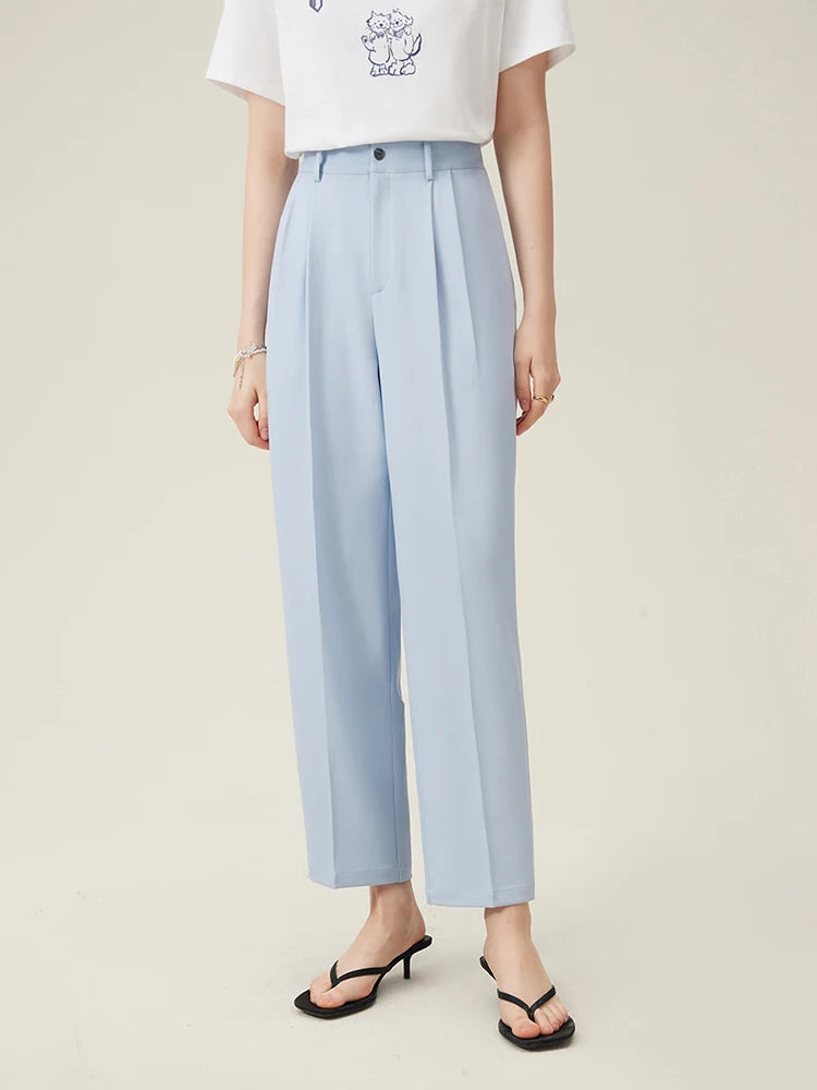 FSLE Women's High-Waisted Cropped Pants – Summer Loose Fit Slimming Tapered Casual Pants in Blue & Black