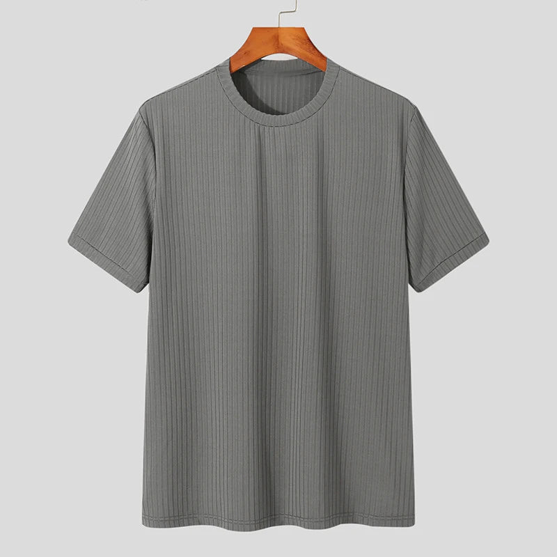 Light Luxury Summer Men's O Neck T Shirt for Casual Style