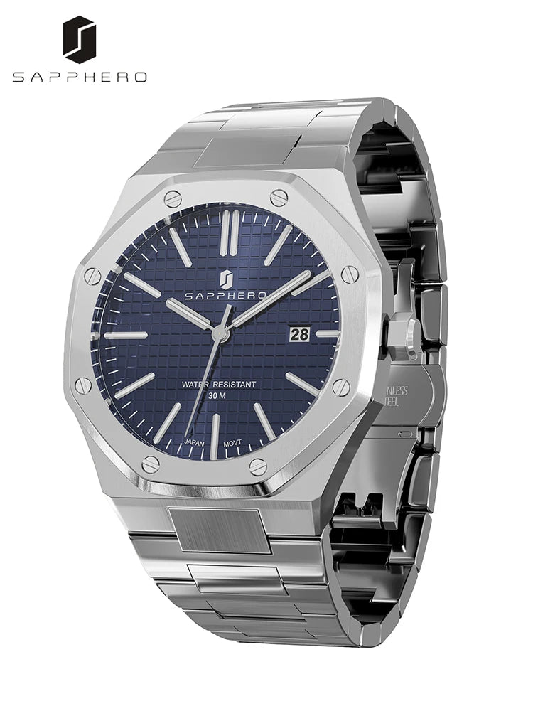 SAPPHERO Men's Luxury Waterproof Stainless Steel Watch Gift