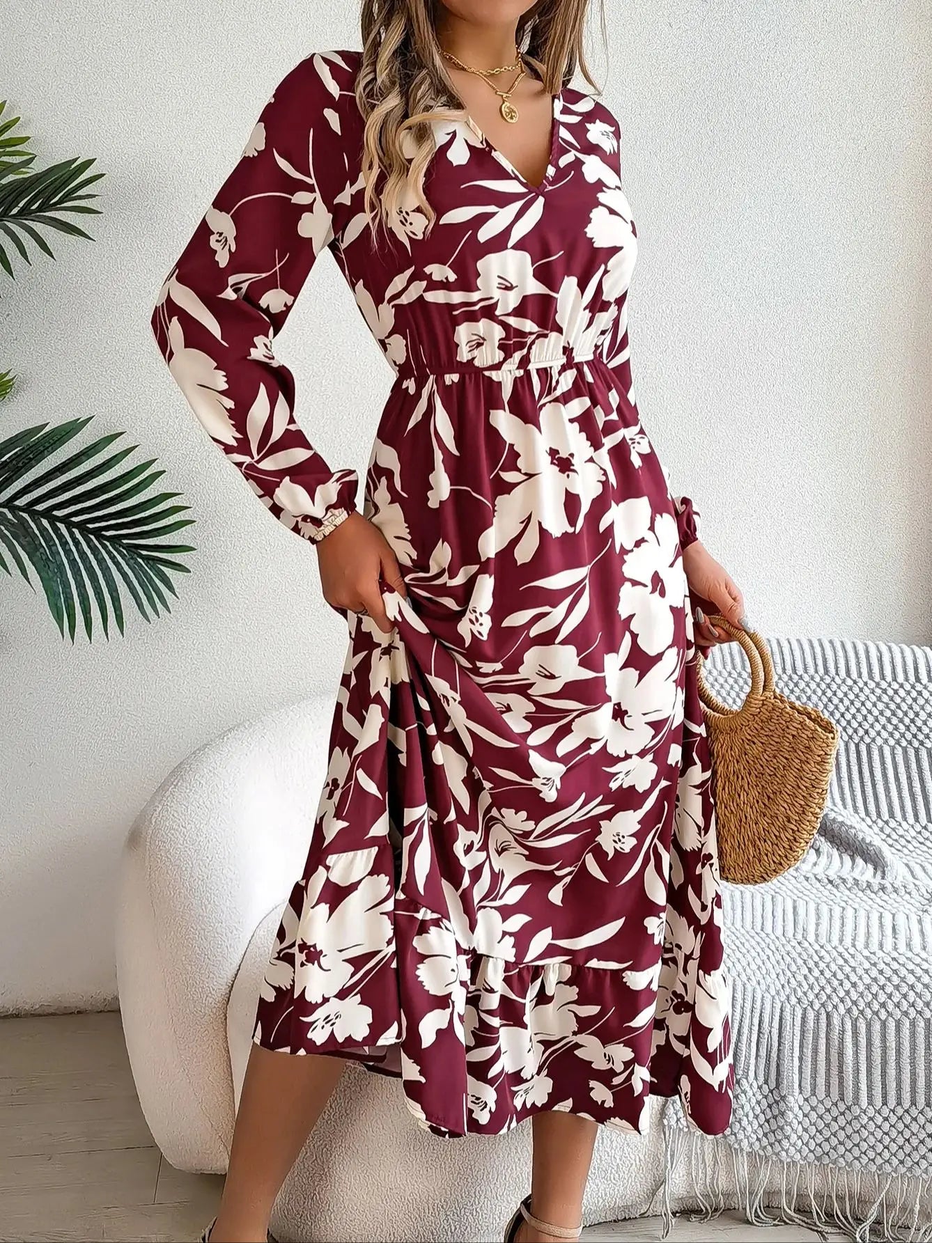 Elegant Floral Print Long Dresses for Spring and Summer