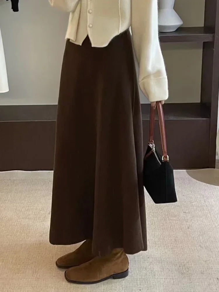 Women's Korean Pure Wool Big Swing Skirt – 2024 High-Quality Long Flowy Skirt