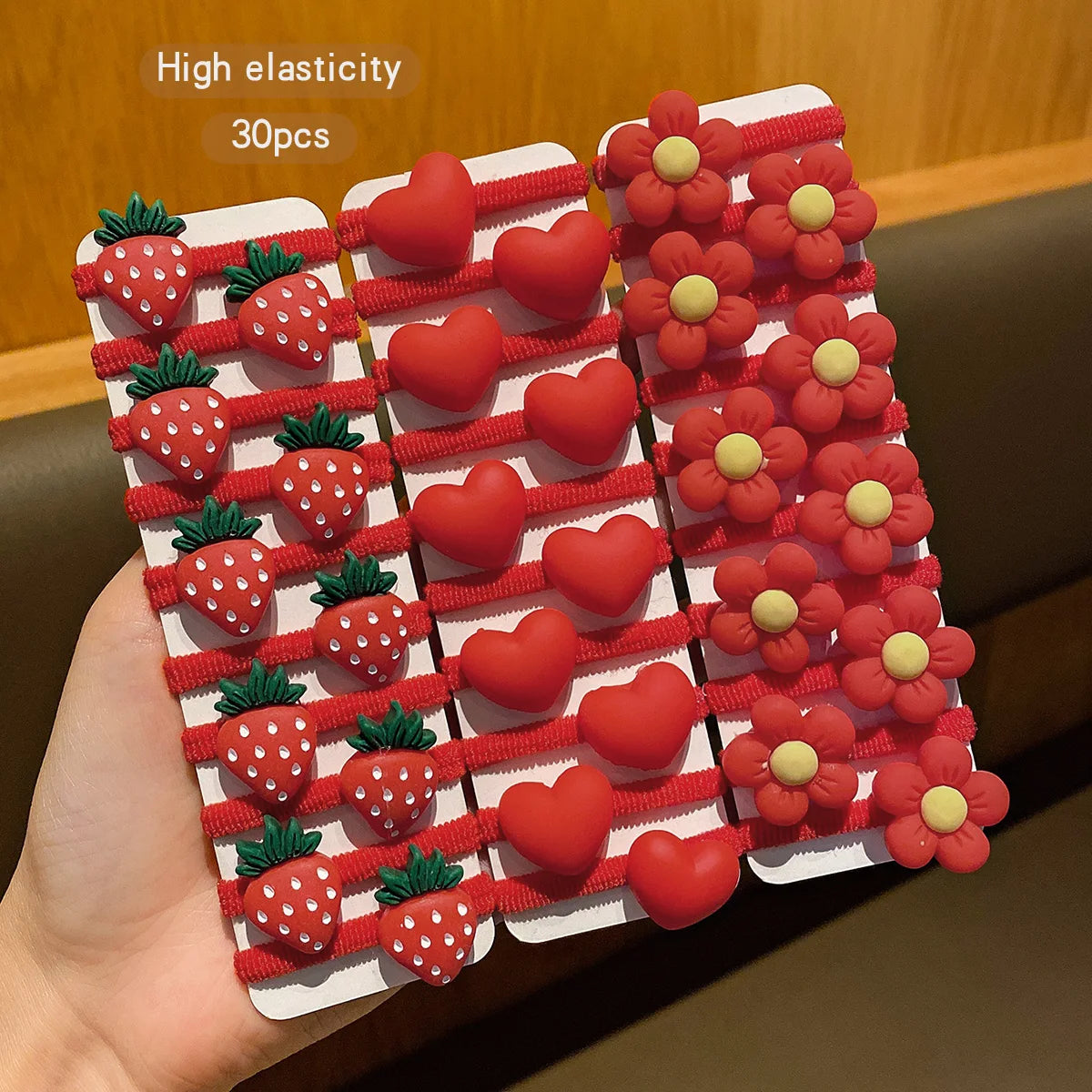 Charming 30 Red Flower Strawberry Elastic Bands For Daily Use