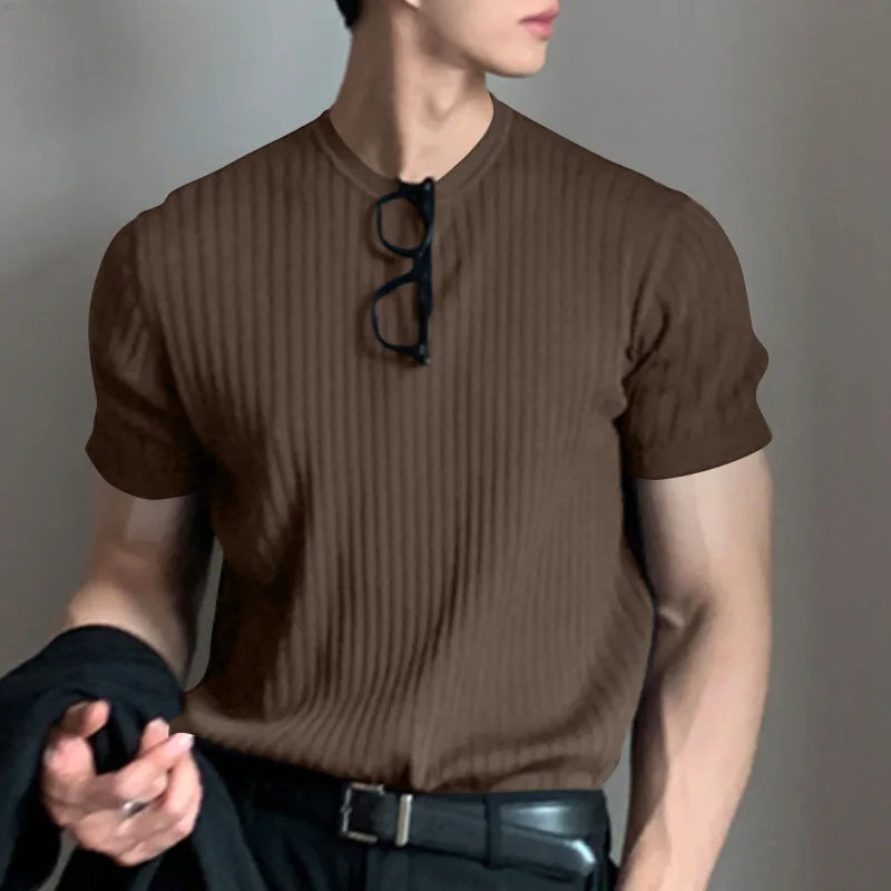 Light Luxury Summer Men's O Neck T Shirt for Casual Style