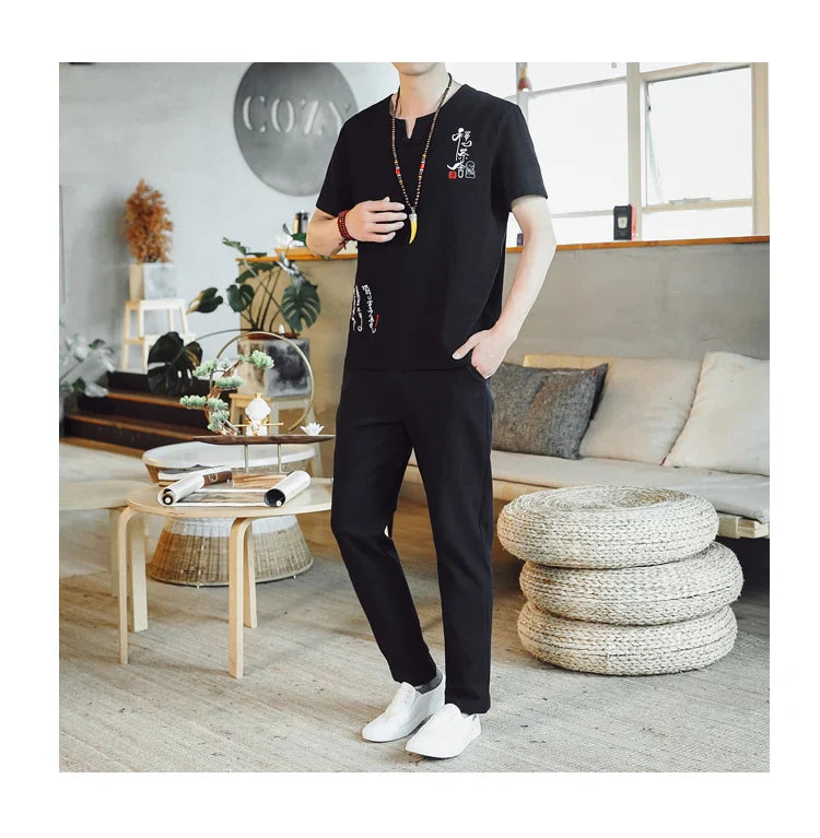 2024 Summer Casual Chinese Style Cotton Linen Suit Set