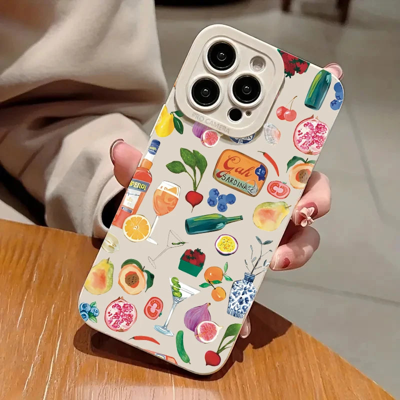 Vibrant Stylish Fruit Juice Flower Pattern Phone Case for iPhone 16