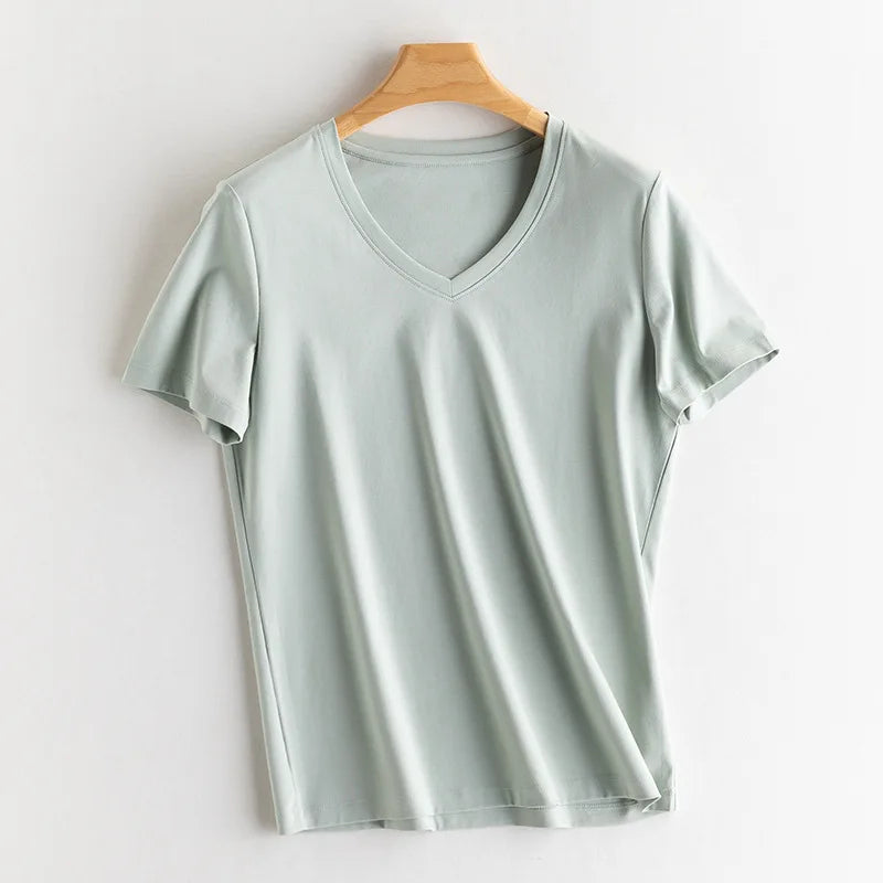 Soft Mulberry Silk Cotton T-Shirt for Women – Loose Fit, Round Neck, Short Sleeve, High-Quality Summer Top