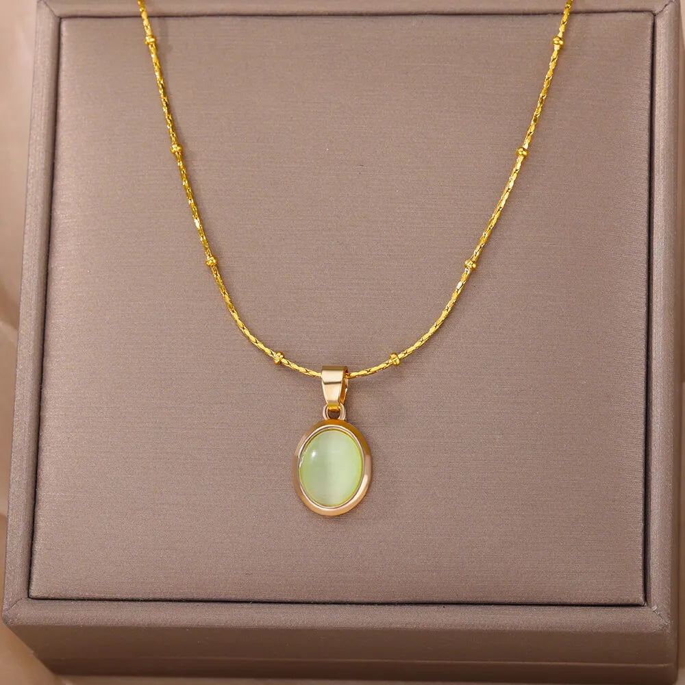 Stunning Elegant Fashion Stone Opal Oval Necklace for Women