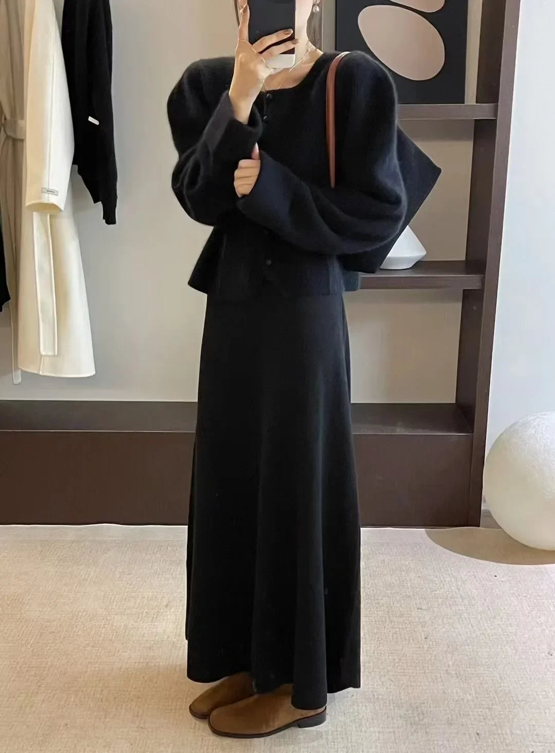 Women's Korean Pure Wool Big Swing Skirt – 2024 High-Quality Long Flowy Skirt