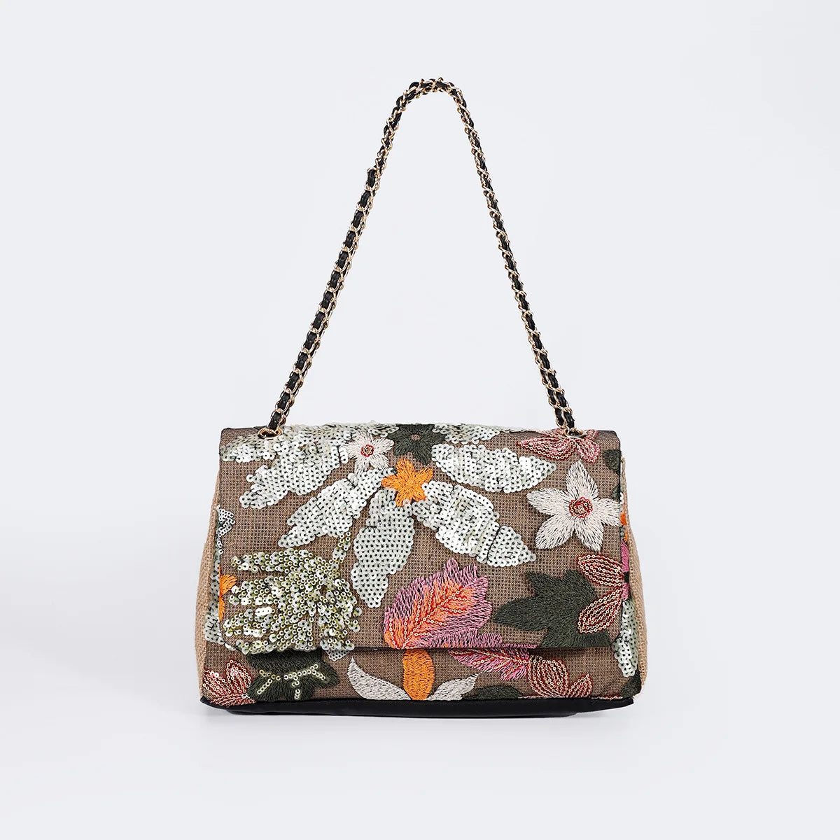 Women’s Large Capacity Cotton Messenger Bag – Sequins Woven Chain Strap Shoulder Bag