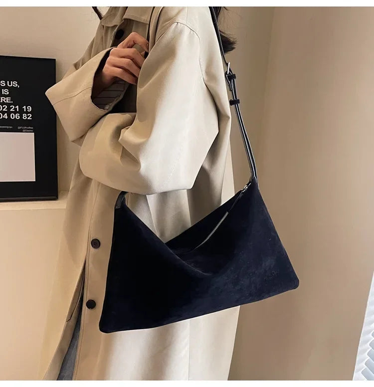 Women's Slouchy Vintage Frosted Suede New Fall/winter Shoulder Underarm Bag Simple Tote Bag Large Capacity Commuter Bag