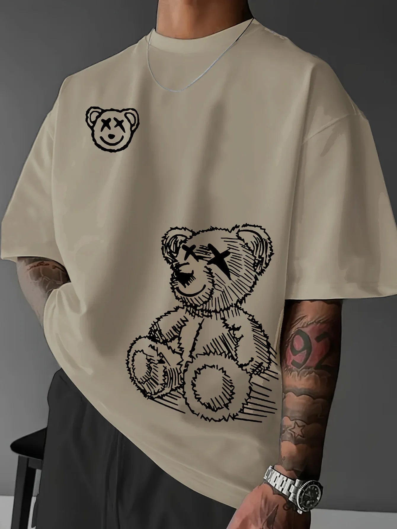 Summer Men's Cartoon Bear Cotton Casual T-Shirt