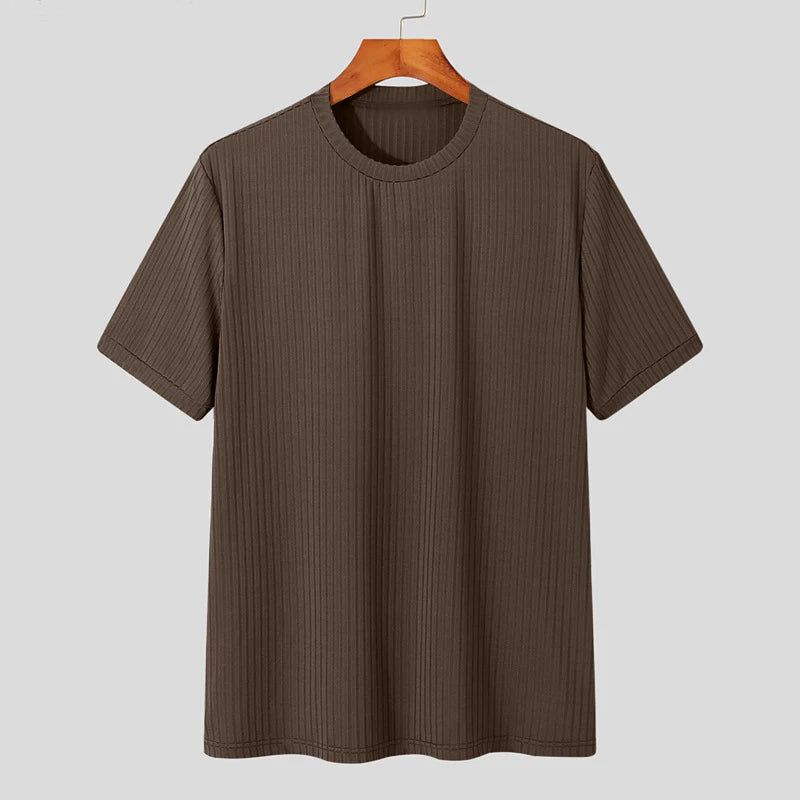 Light Luxury Summer Men's O Neck T Shirt for Casual Style