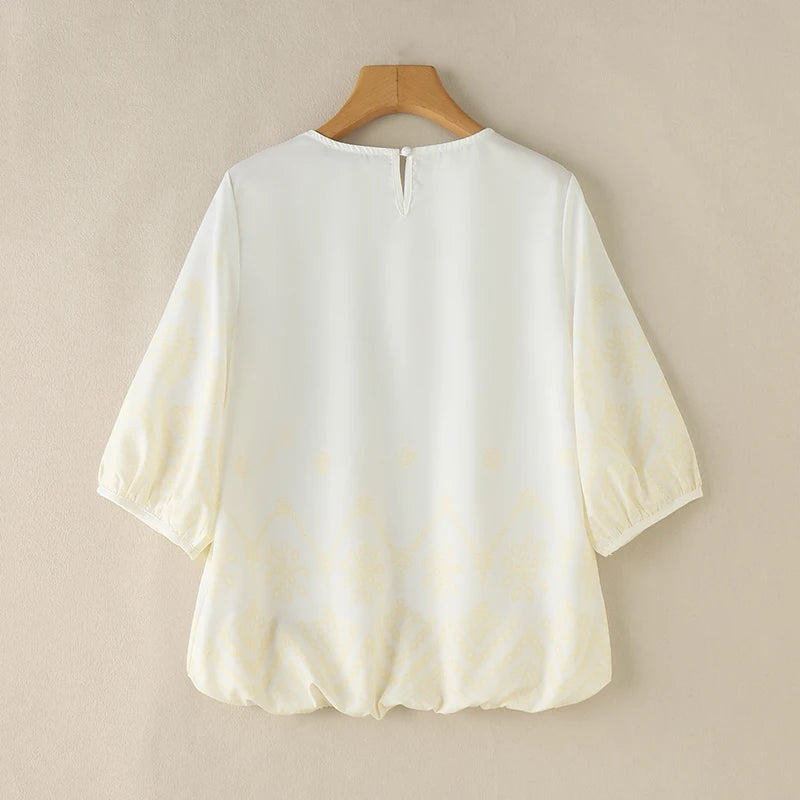 ZANZEA Women's Ditsy Floral Smock Top – Loose Fit Bohemian Vintage 3/4 Sleeve Casual Blouse for Summer 2025