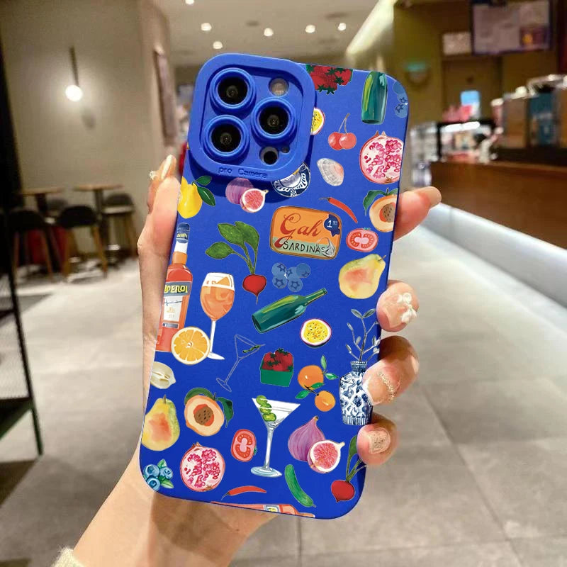 Vibrant Fruit Juice Flower Pattern Phone Case with Shock Proof Design