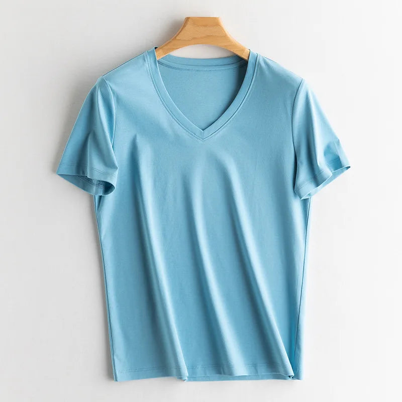 Soft Mulberry Silk Cotton T-Shirt for Women – Loose Fit, Round Neck, Short Sleeve, High-Quality Summer Top