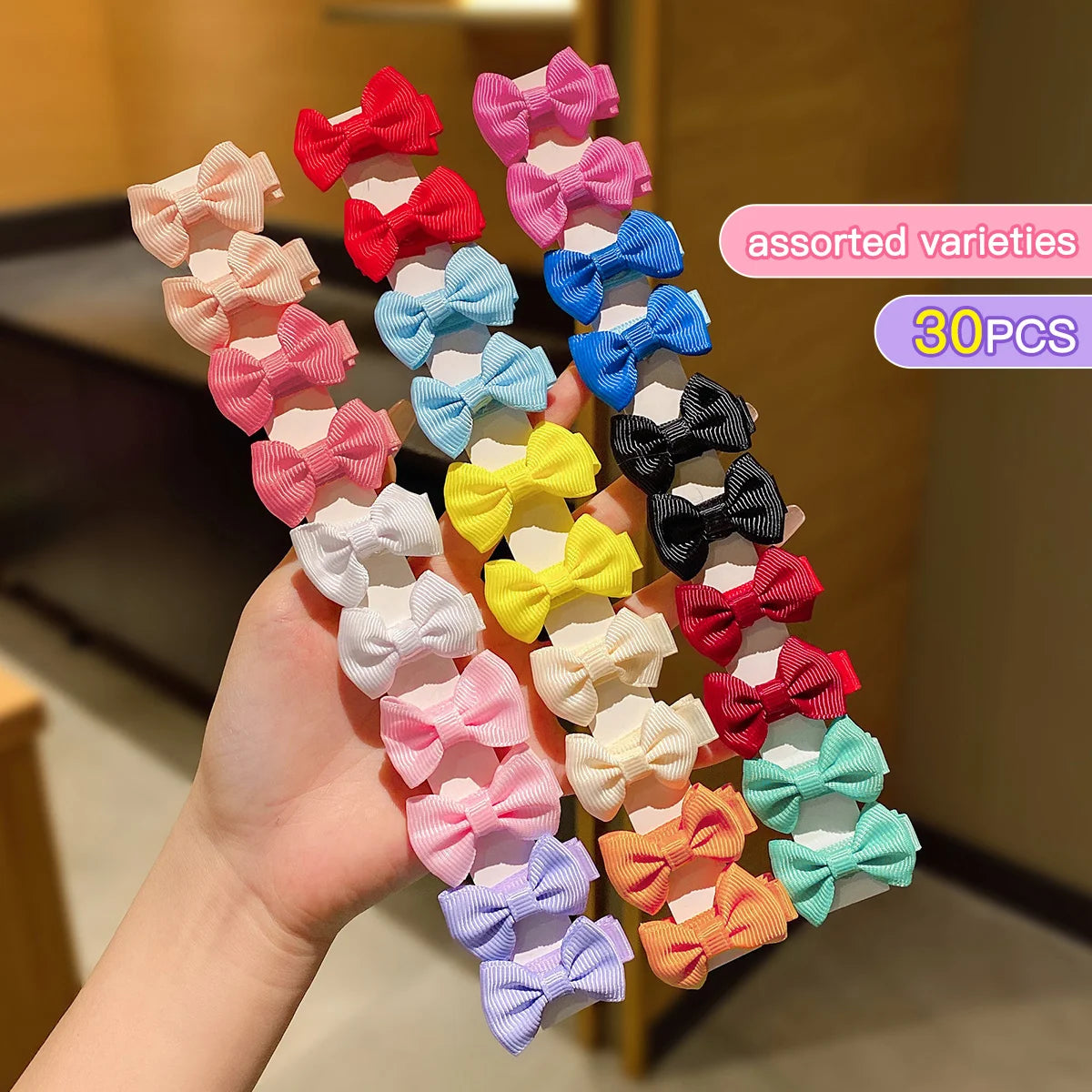 Vibrant 30 Colored Random Bow Fabric Hair Clips for Daily Style