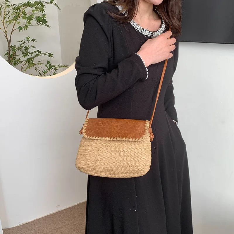 Straw Braid Casual Shoulder Bag for Women – Fashionable Summer Tote Beach Bag, Versatile Handbag