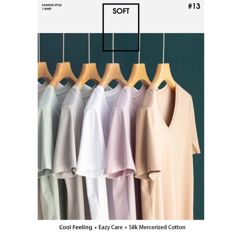 Soft Mulberry Silk Cotton T-Shirt for Women – Loose Fit, Round Neck, Short Sleeve, High-Quality Summer Top