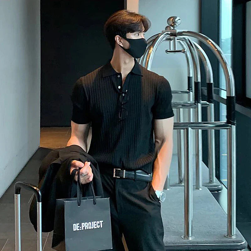 Summer Men's Retro Knit Polo Shirt for Stylish Comfort
