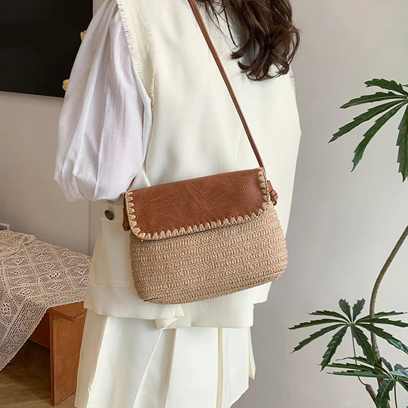 Straw Braid Casual Shoulder Bag for Women – Fashionable Summer Tote Beach Bag, Versatile Handbag