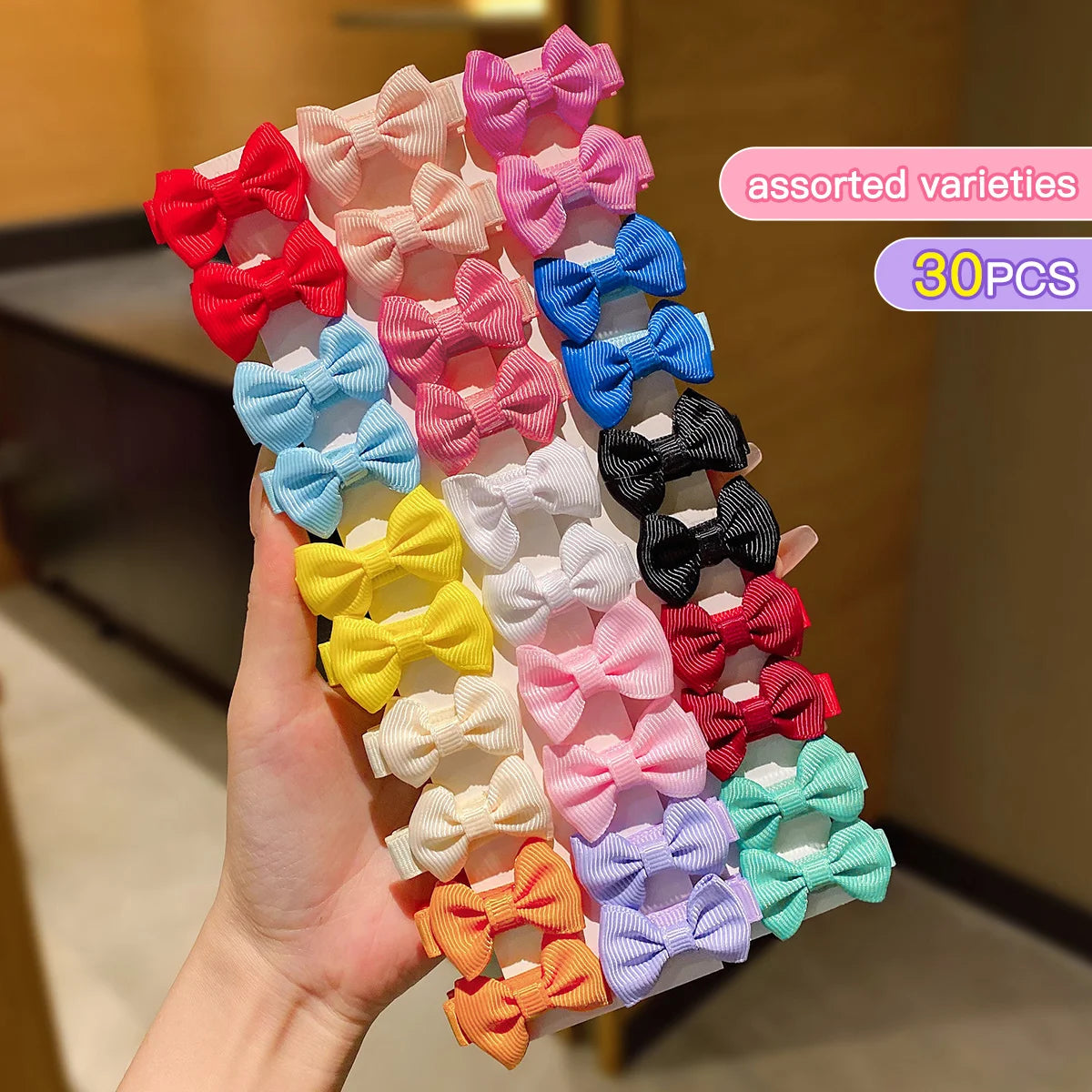 Vibrant 30 Colored Random Bow Fabric Hair Clips for Daily Style