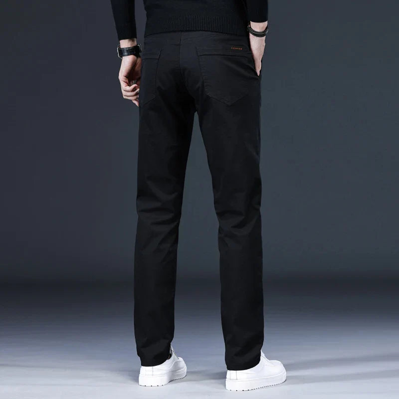 New Pure 97% Cotton Casual Pants for Men Black Khaki Gray Blue Business Slim Straight Elastic Fashion Casual Long Pants Male